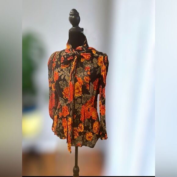 Tracy Reese NY Silk Blouse Top Tie Neck Long Sleeve Sheer Floral Size XS - Picture 16 of 16